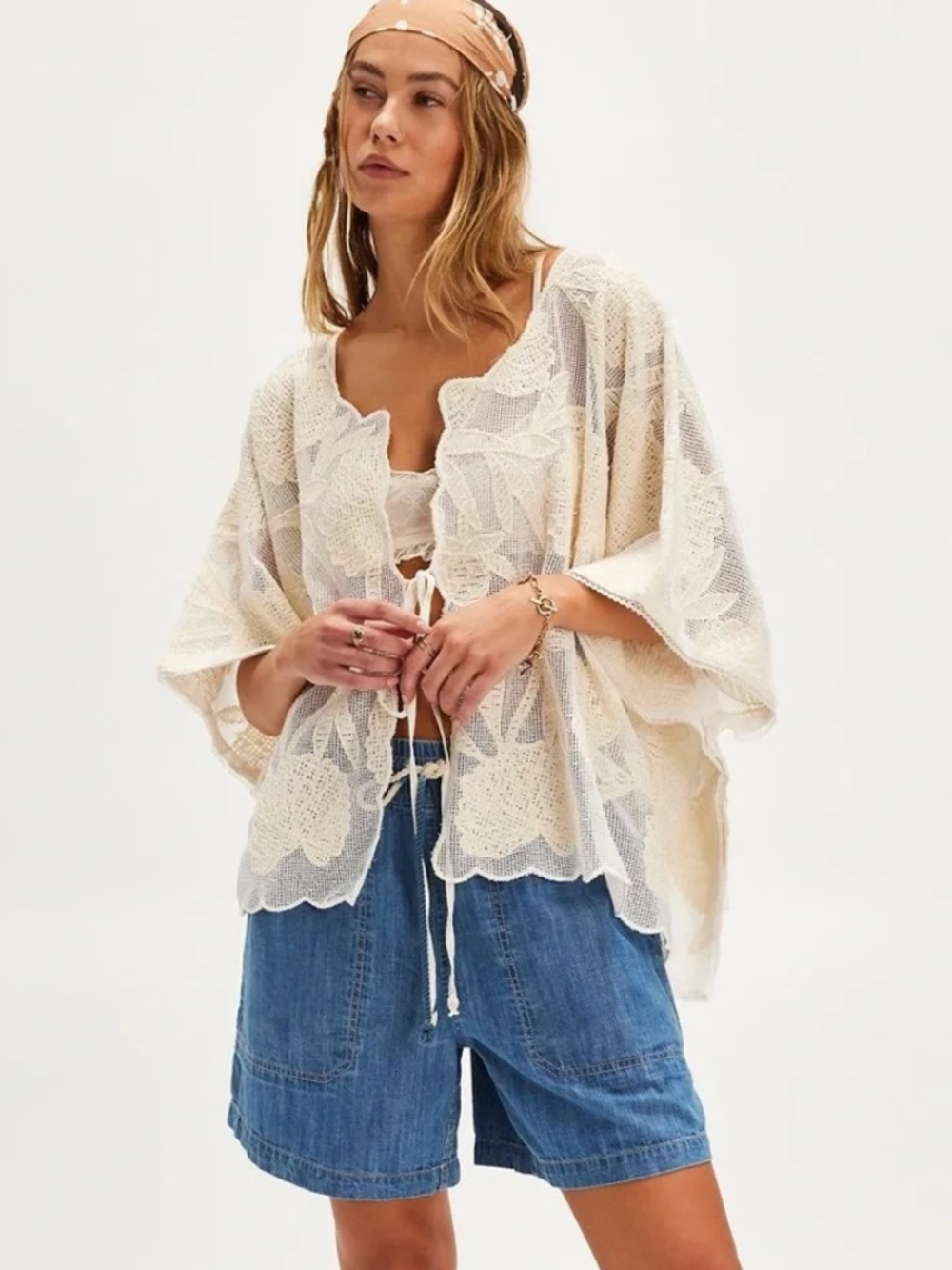 Free People Lace Willow Tie Front Cape